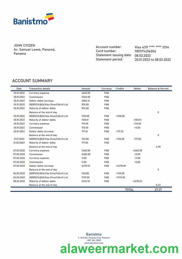 Panama Banistmo bank statement
